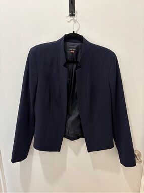 Nine West Navy Collarless Open Blazer